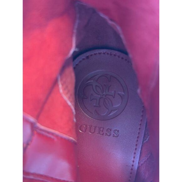 Guess Women's Size 8M Red Lucena Suede Boots Gold Buttons Block Heels EUC - Picture 8 of 9